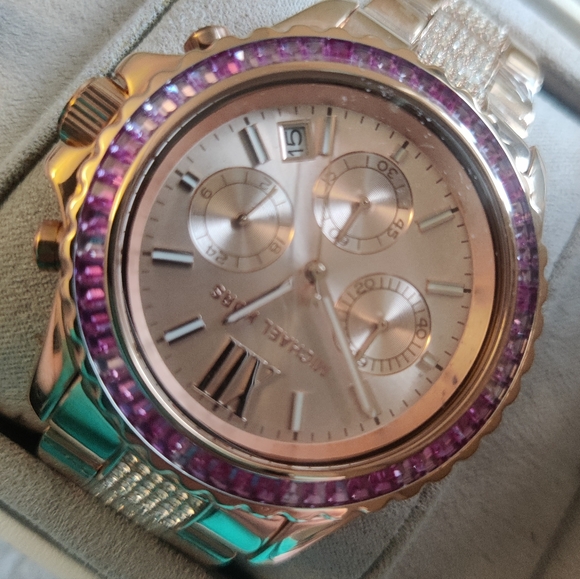 Michael Kors Everest Women's Rose Gold Purple -Stainless Chronograph Watch MK721 - Picture 4 of 13